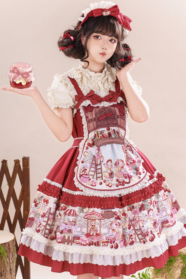 Hawthorn Berry Jam Doll Print Vintage Sweet Lolita OP/JSK Dress