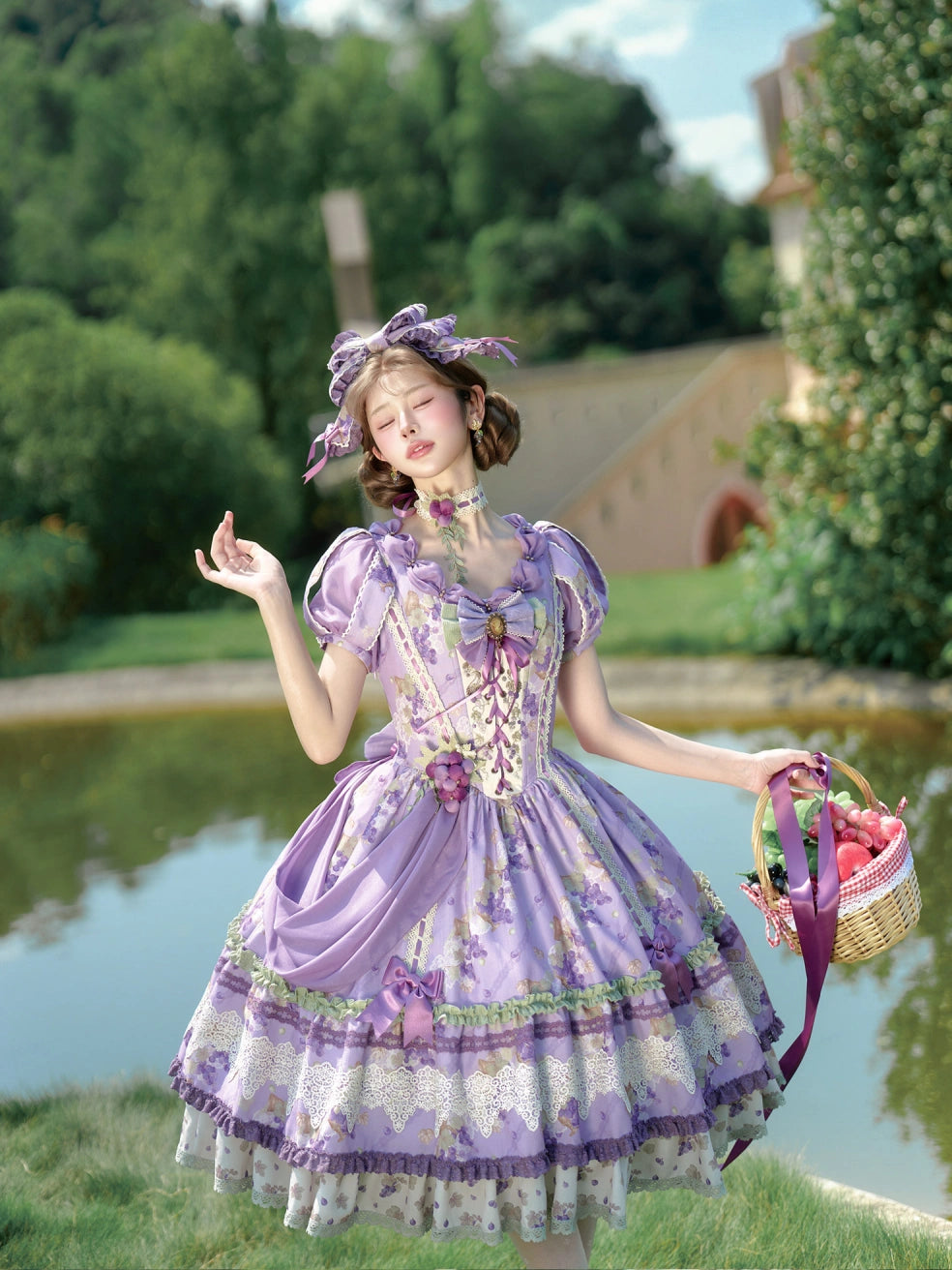 Merlot Maiden Manor Elegant Grape Print Lolita OP Dress Set