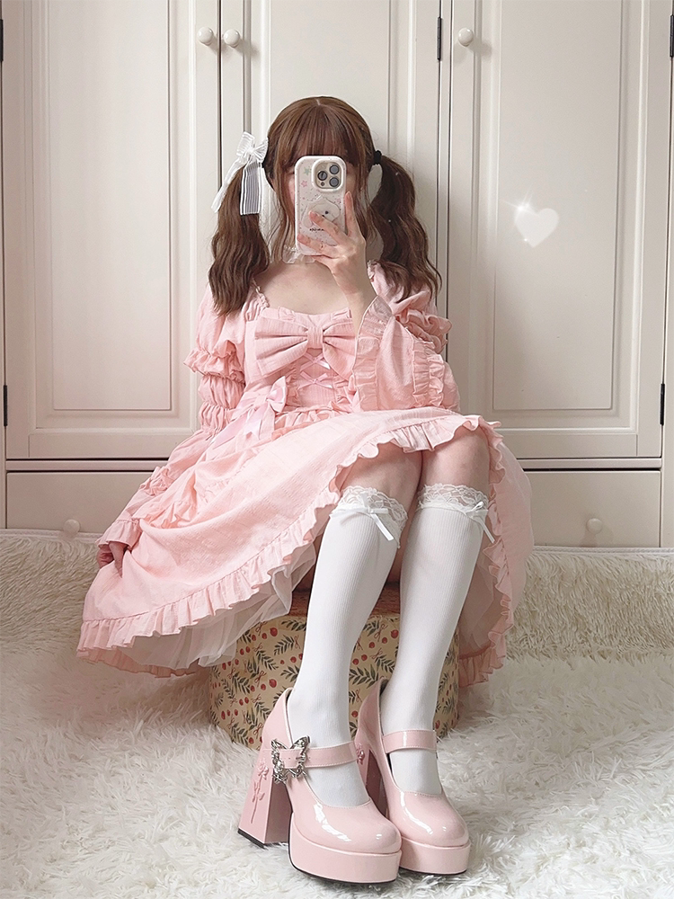 Aeterna Vernalis Elegant Butterfly‑Rose Ornament Lolita Block‑Heel Pumps