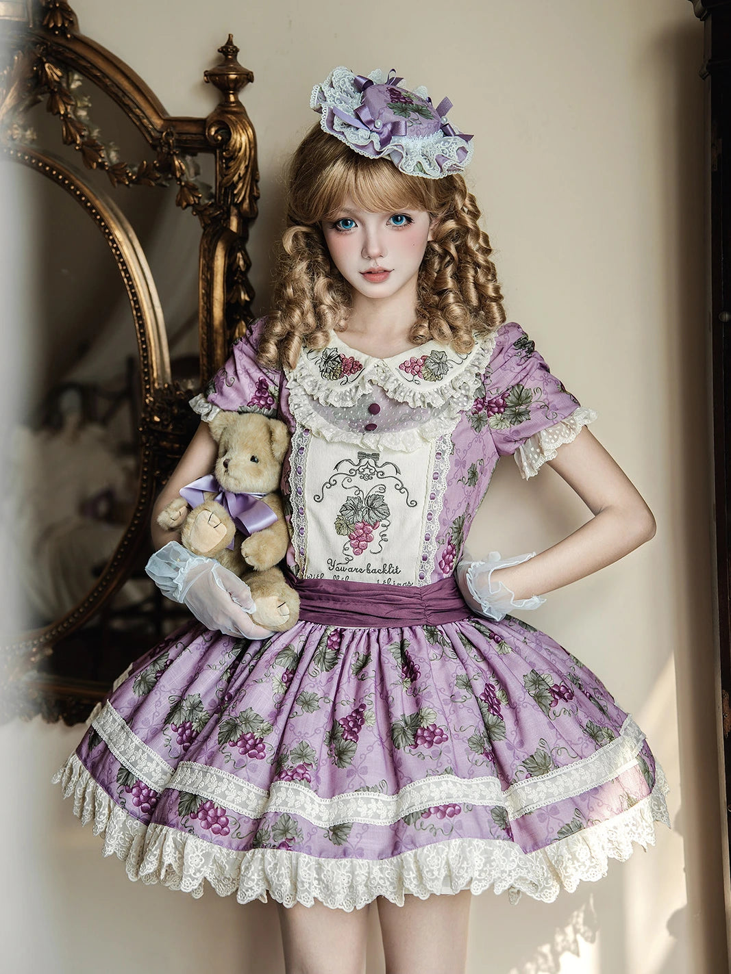 Purple Grape Manor Lolita Original Pastoral Style OP Dress