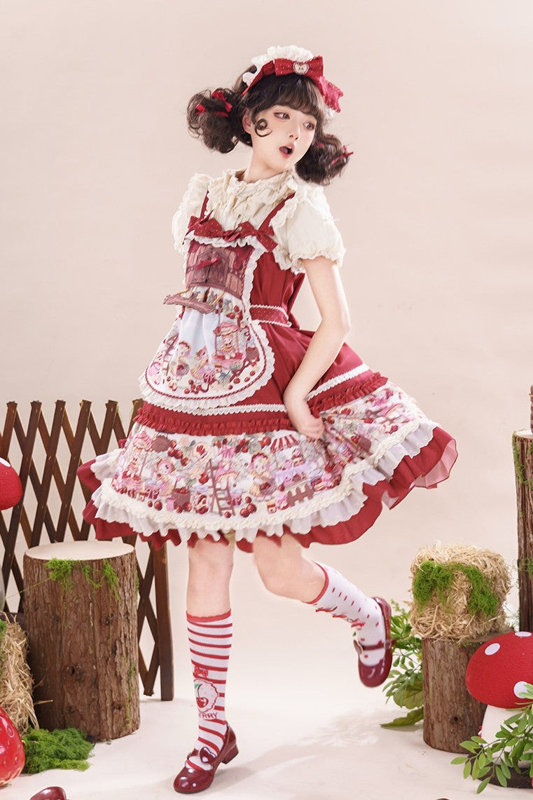 Hawthorn Berry Jam Doll Print Vintage Sweet Lolita OP/JSK Dress