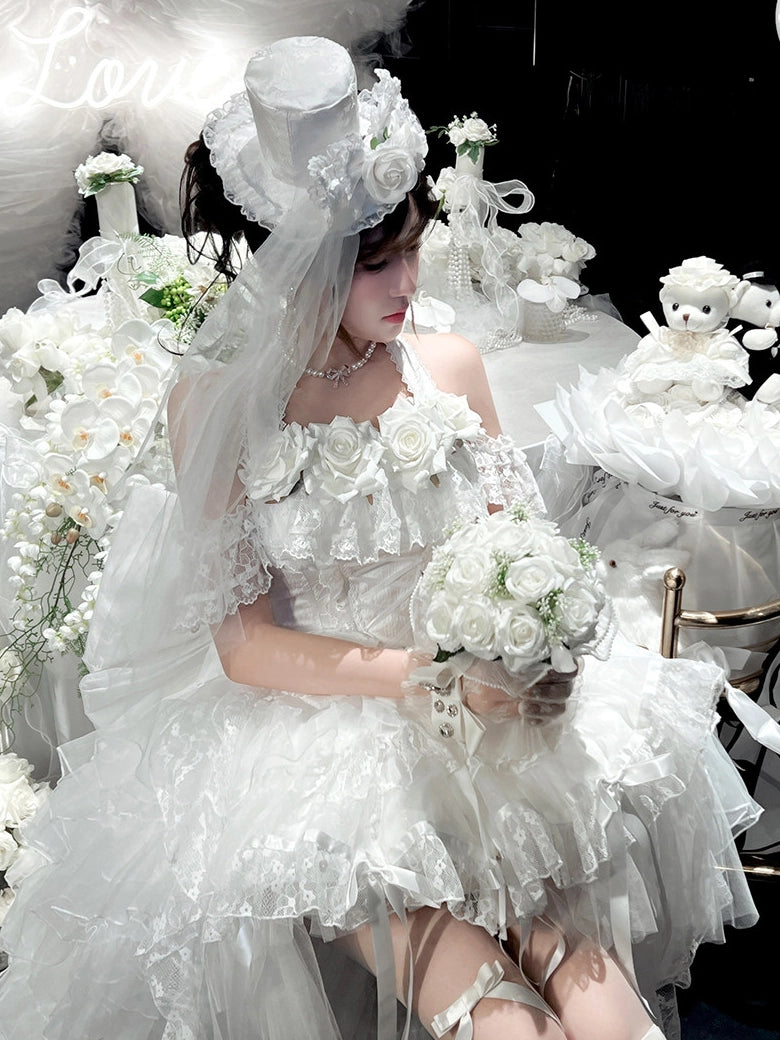 First Love Rose Tea Party Pure White Light Bridal Lolita Gown Dress