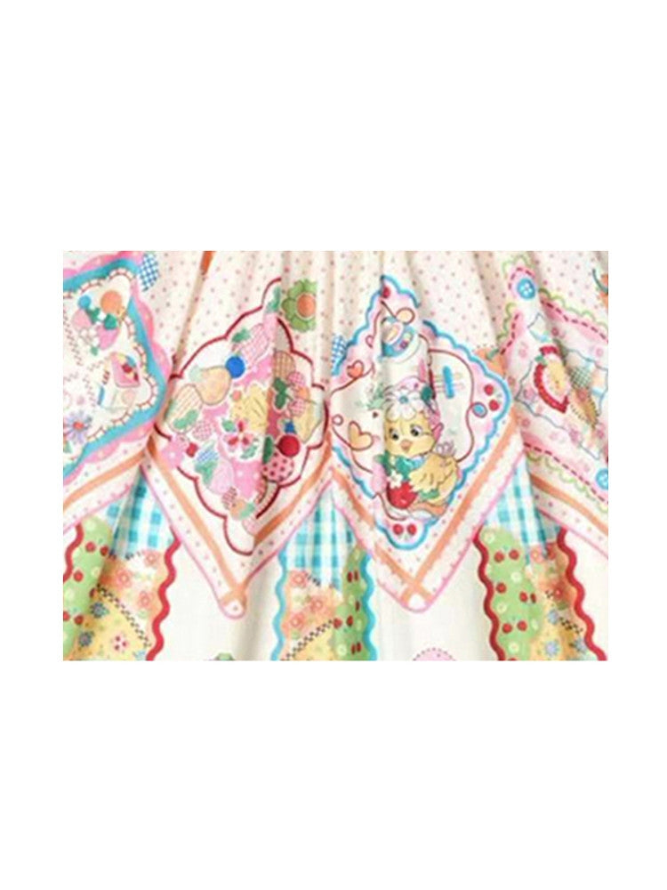 Handkerchief Print Beige Vintage Long Skirt