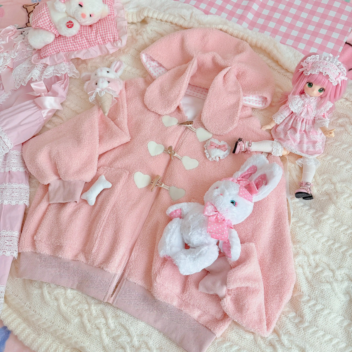 Plush Puppy Animal‑Ear Hooded Autumn & Winter Coat