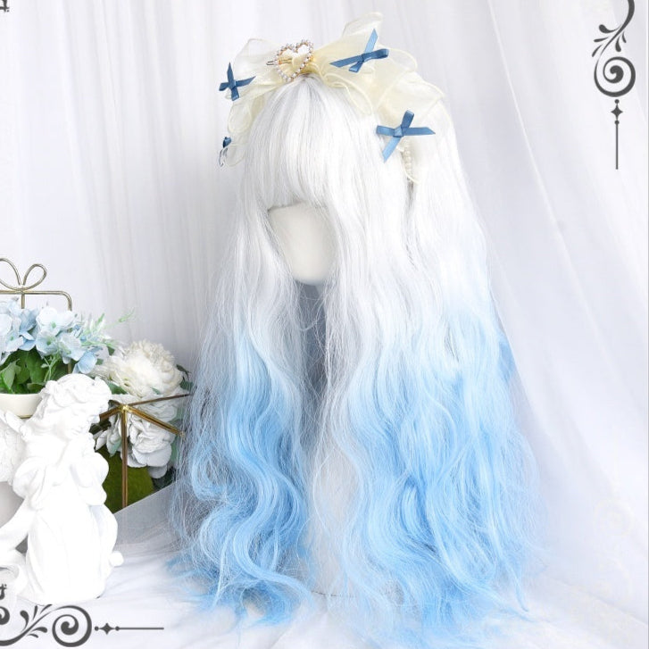 Long White Blue Mixed Color Wavy Wig LE7024