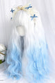 Long White Blue Mixed Color Wavy Wig