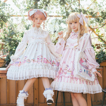 Lolita Cute Nurse Bear Print OP Dress LS1016