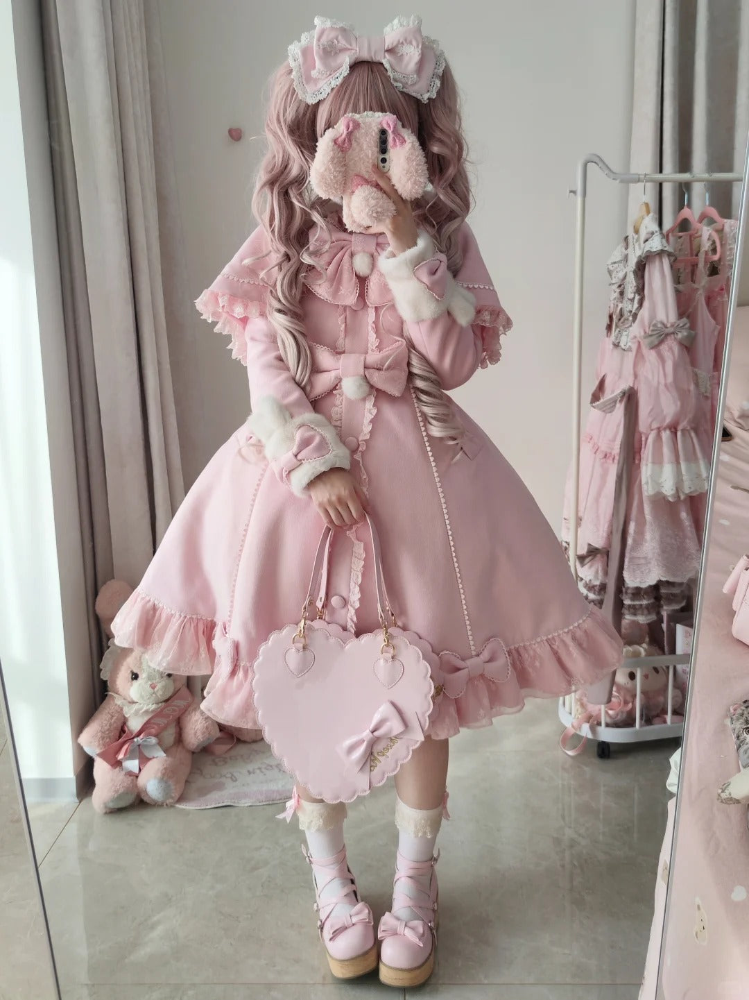 Nico Rabbit Lolita Original Autumn & Winter Sweet Style Pink Woolen Coat Outerwear