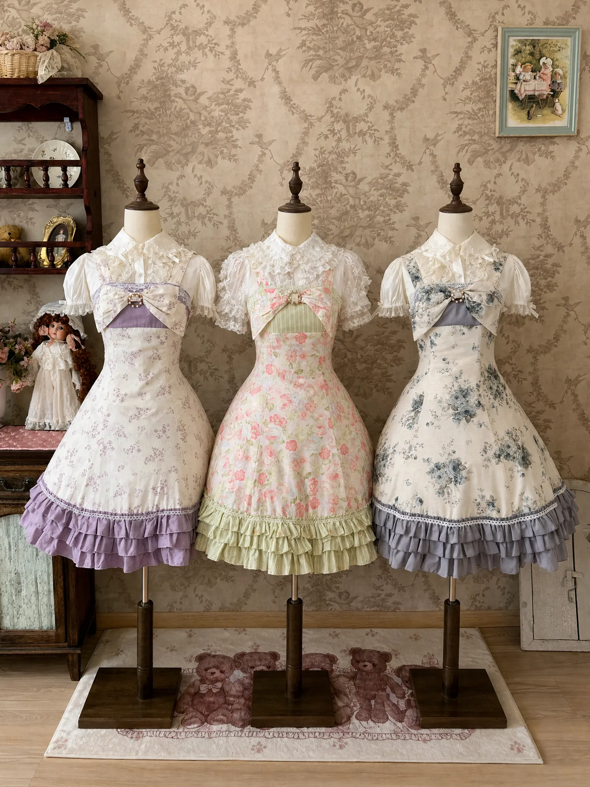 Rose Spring Romance Pink Green Floral Classic Lolita JSK Dress
