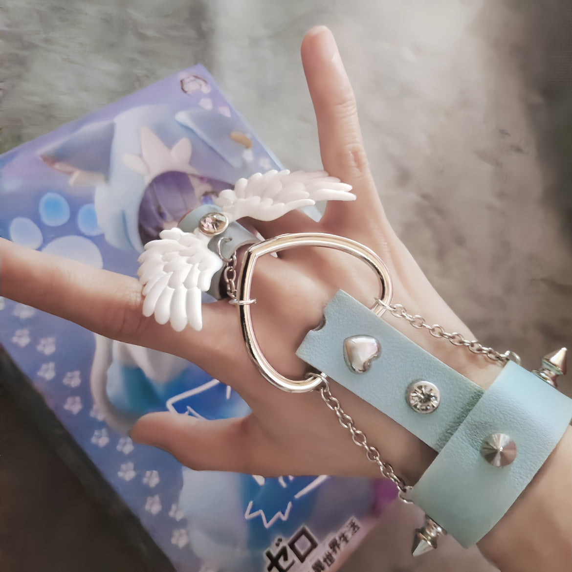 Y2K Cute Aqua Angel Wing Bracelet LE6011