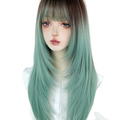 Long Straight Green to Brown Mixed Color Y2K Wig LE7002