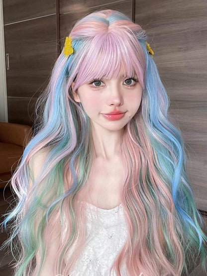 Long Curly Rainbow Mixed Color Wig LE7010