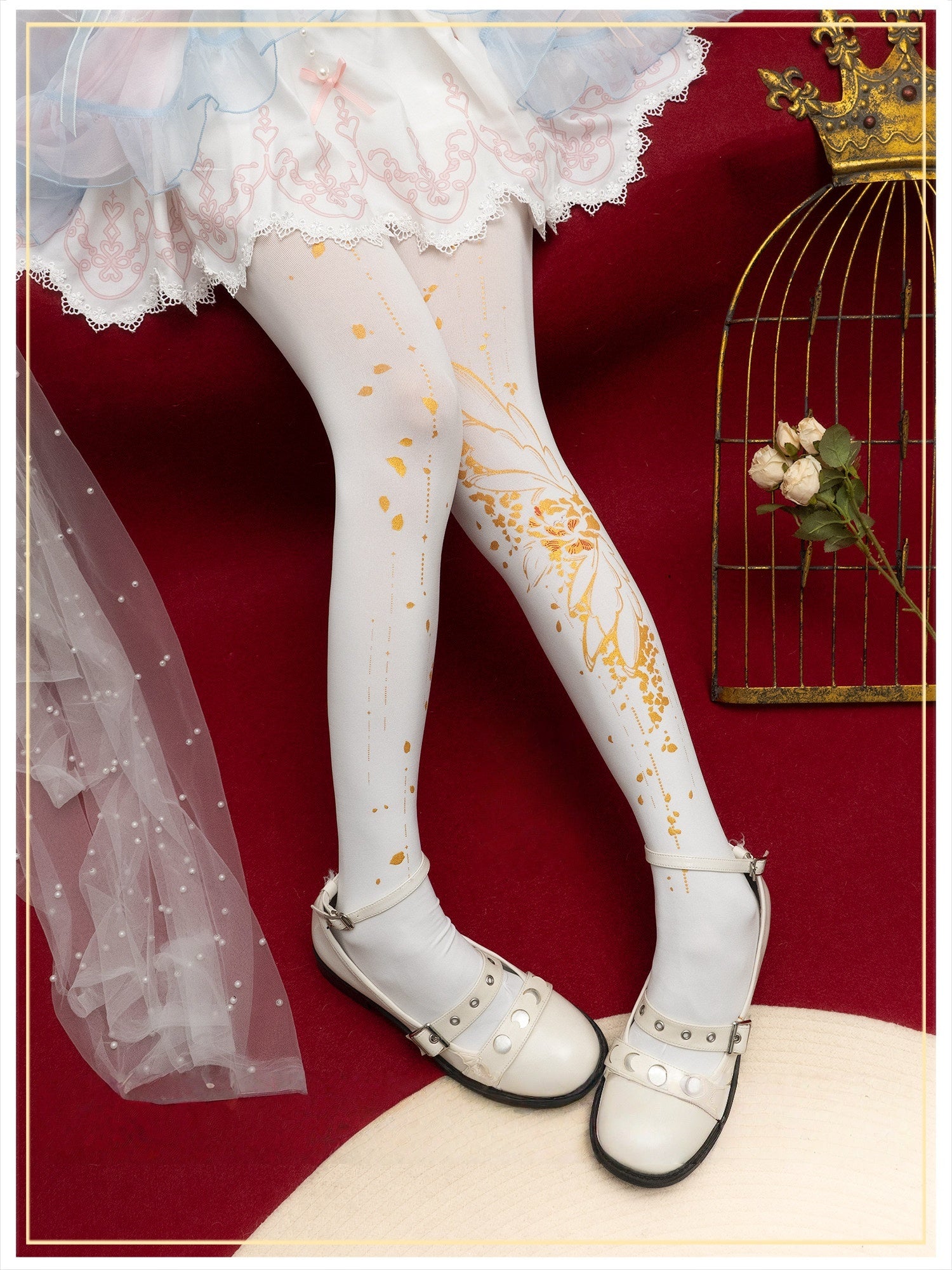 Thousand Crane Herb Velvet Thin Lolita Tights