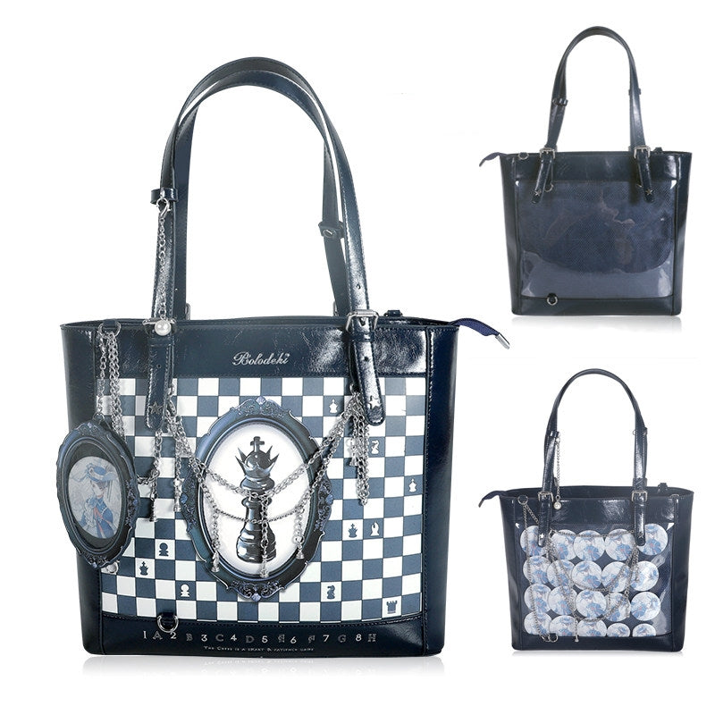 Chessboard Lolita Argyle Illustrated Tote Ita Bag