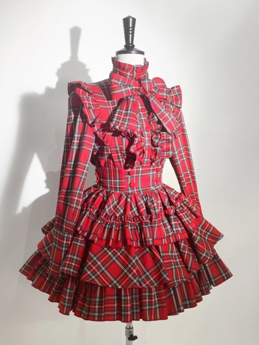 Doll Giftbox Christmas Limited Red Plaid Limited Lolita Long Sleeve Blouse & Skirt Set