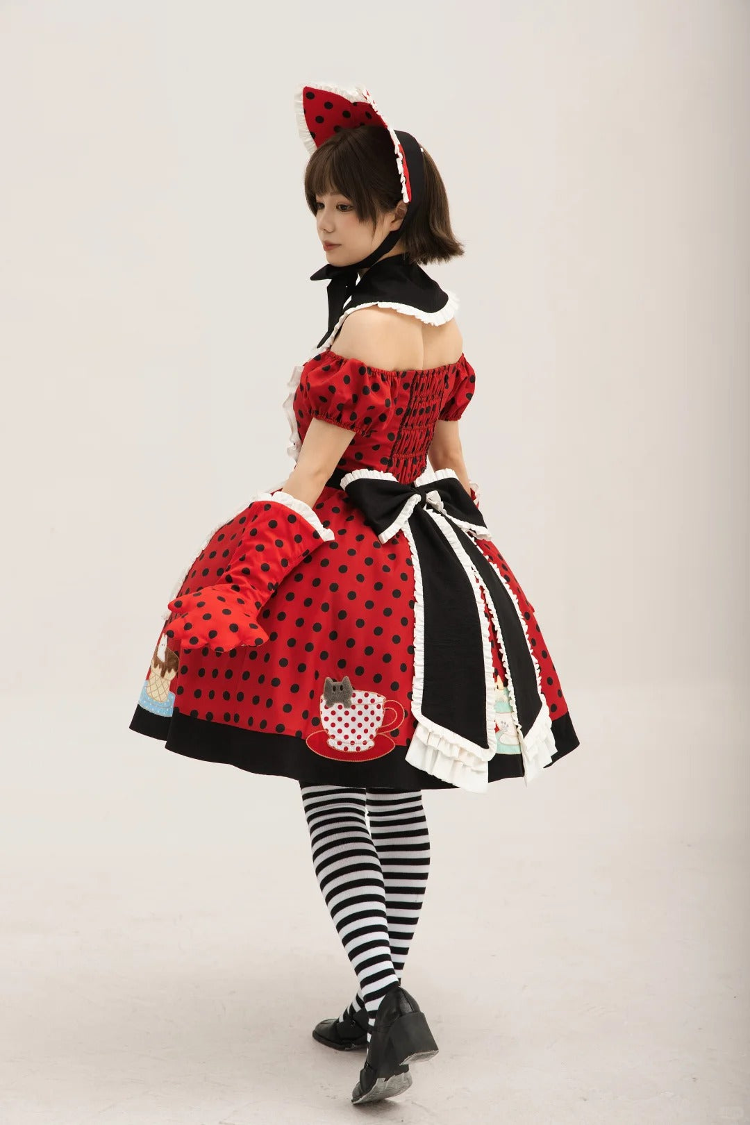 Teacup Cat Vintage Polka Dot Lolita Dress