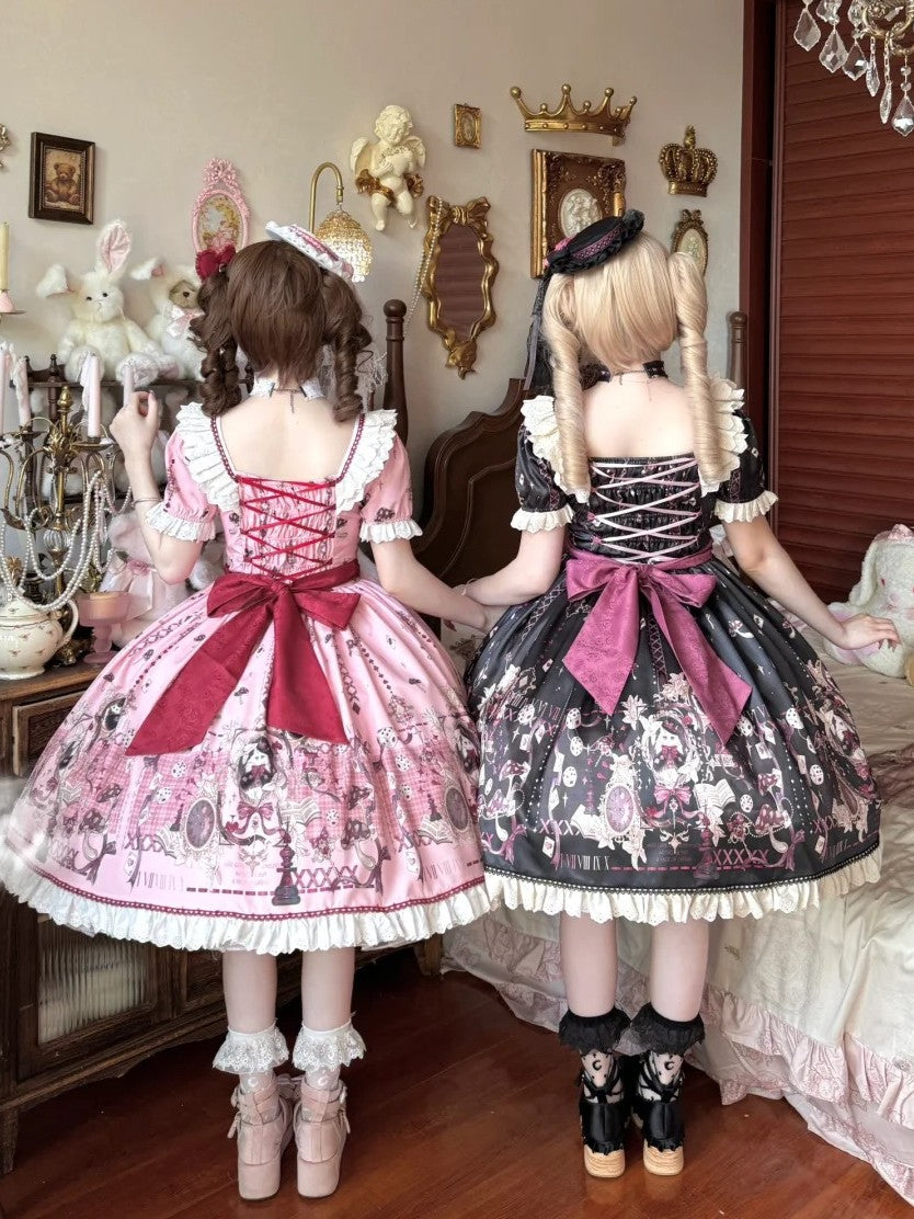 Illusion Meow Duke Pink Cat Print Sweet Lolita OP JSK Dress