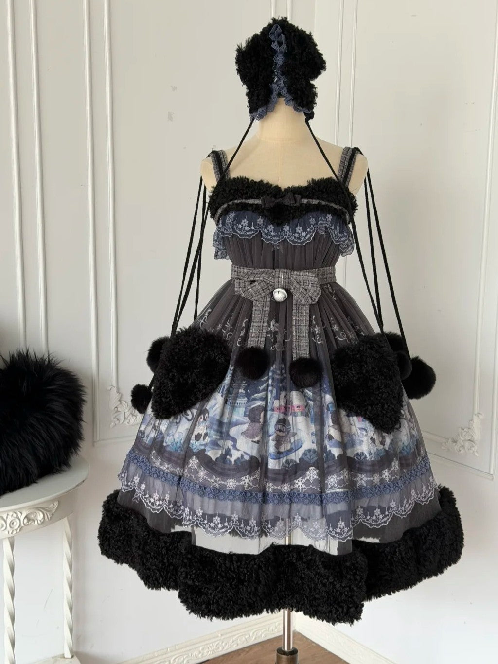Penguin Snowball Cute Sweet Lolita Pink & Black JSK Dress