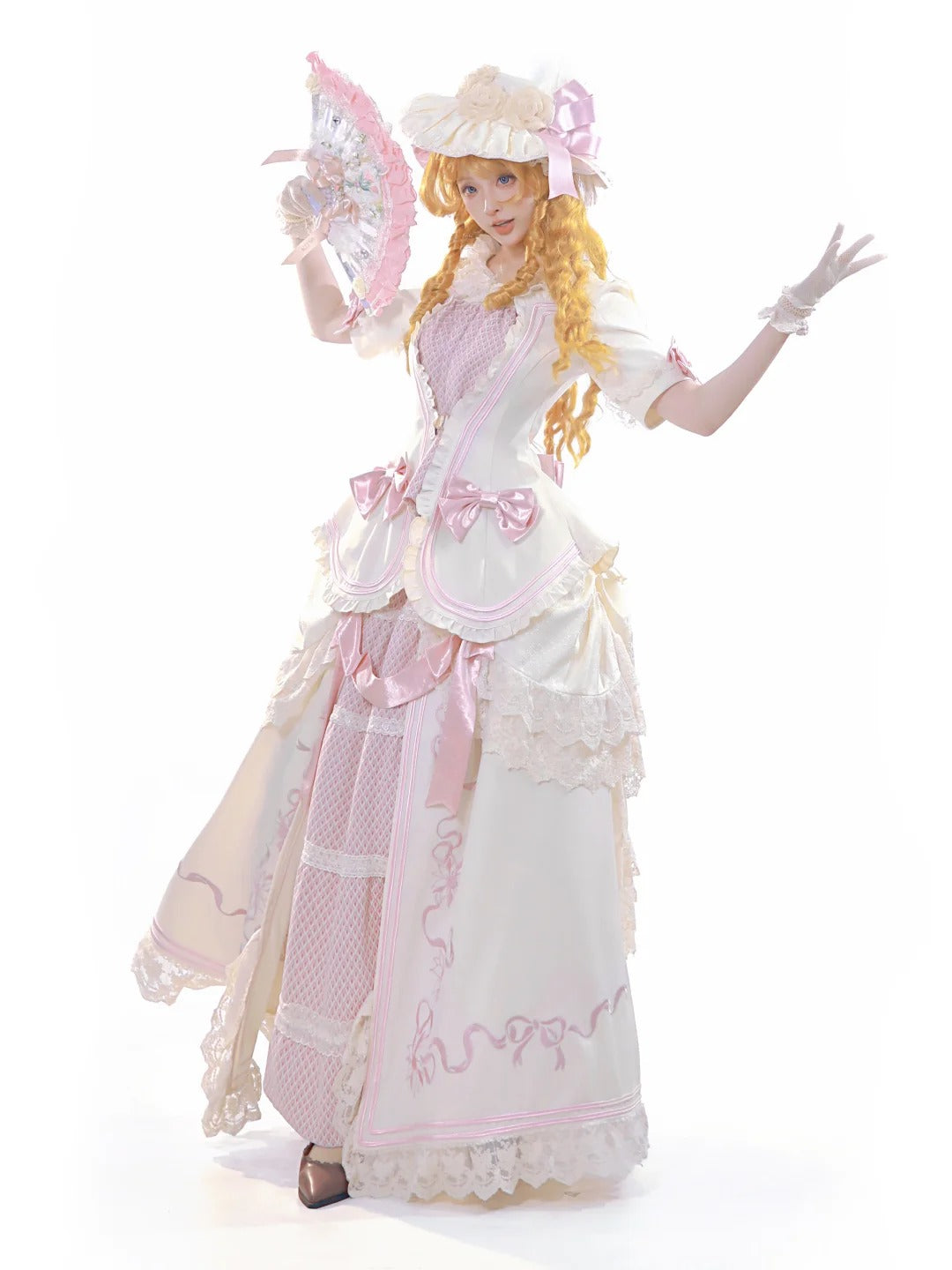 Banquet in Paris Lolita Classic Elegant Embroidered Vintage Pink Bustle SK Set