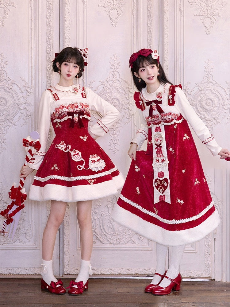Pale Snow Strawberry Lolita Christmas Sweet Embroidery JSK Dress