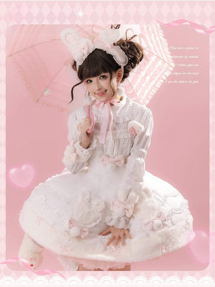 Bunny Dumpling Lolita Winter Doll Style Plush Cloak JSK Set