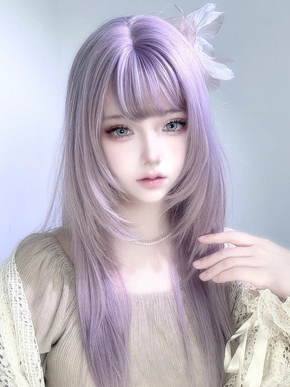 Ash Purple Ethereal Long Straight Wig with Bangs LE7017