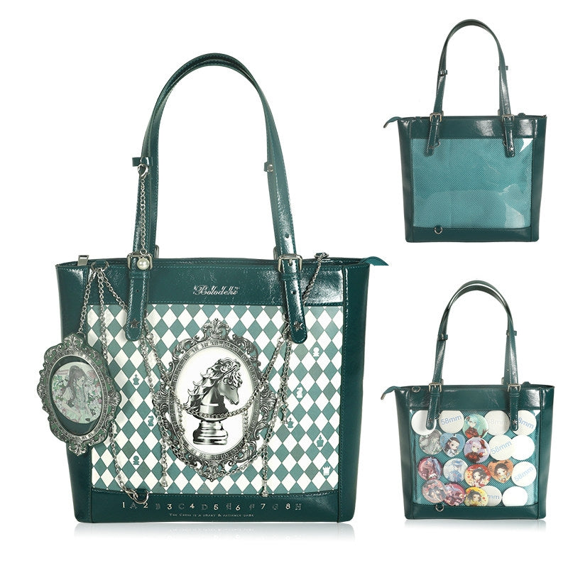 Chessboard Lolita Argyle Illustrated Tote Ita Bag