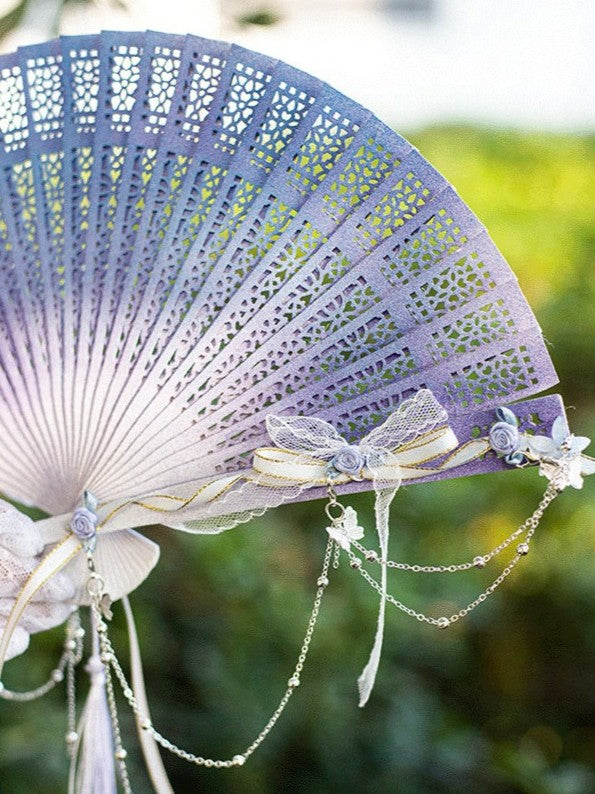 Falling Rain Wisteria Four Seasons Flower Lolita Handmade Classic Style Fan