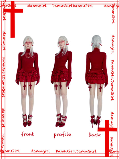 Lolita Gothic Cross Motif Turtleneck Red Blouse LE1035
