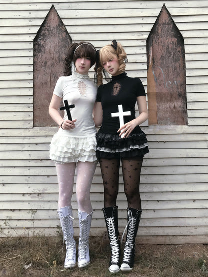 Gothic Cross Cut-Out Top & Skirt Set LE1036