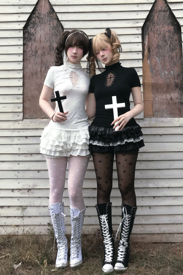 Gothic Cross Cut-Out Top & Skirt Set