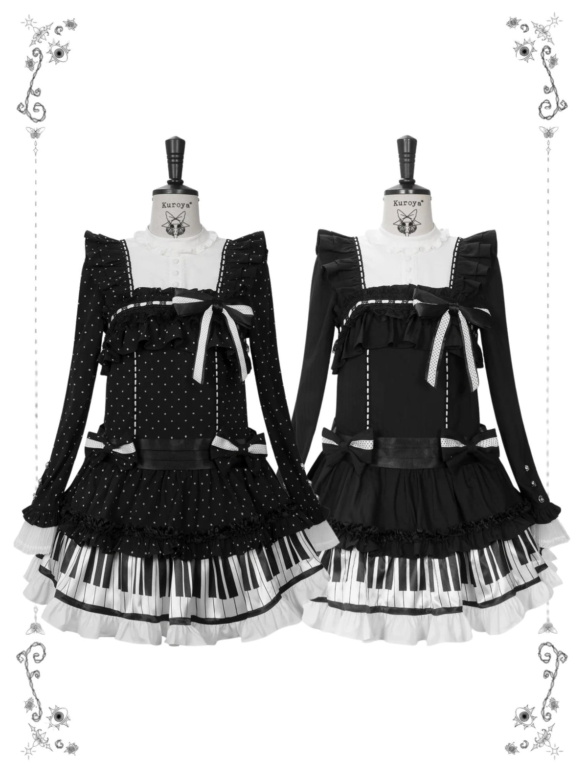 lvory & Eboony Piano Keys Black & White Gothic Waistless Flutter Doll Dress
