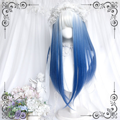Long Wavy Silver to Blue Ryousangata Wig LE7013