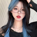 Long Straight Black to Blue Y2K Mixed Color Wig LE7011