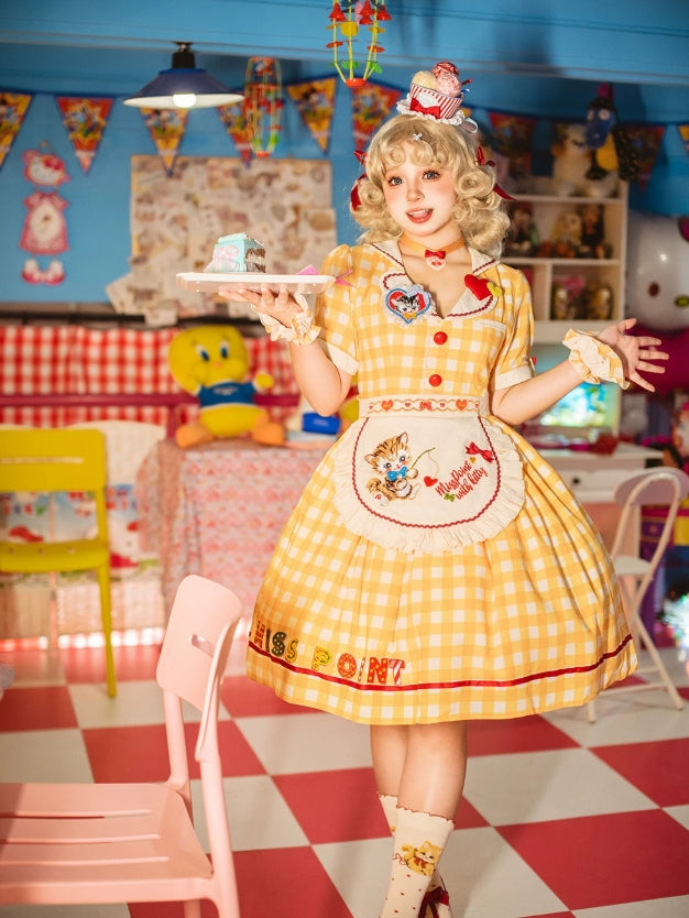 Cat Sweetheart American Retro Sweet Diner‑Style Lolita OP Dress