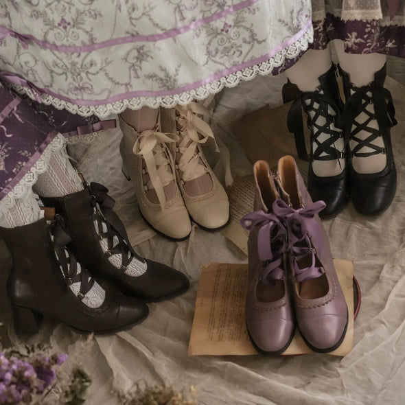 Angel Flower Wall Collaboration Lolita Original Lace-up Ankle Boots