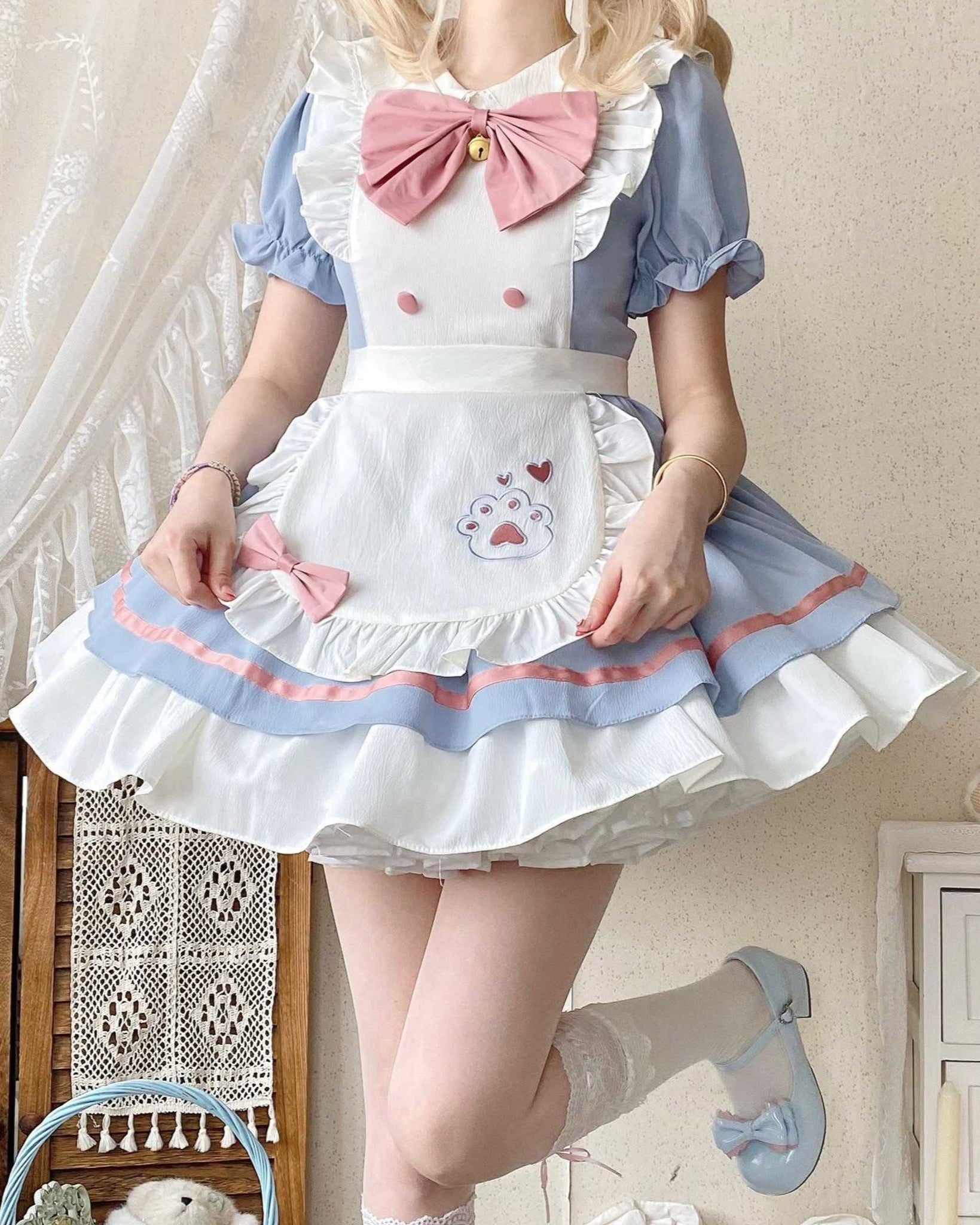 Lolita Kawaii Puppy Print OP Maid Dress LE1043