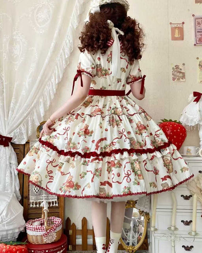 Lolita Sweet Strawberry Bear Cookie OP Dress LS1021