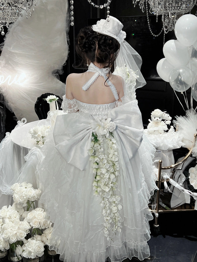 First Love Rose Tea Party Pure White Light Bridal Lolita Gown Dress