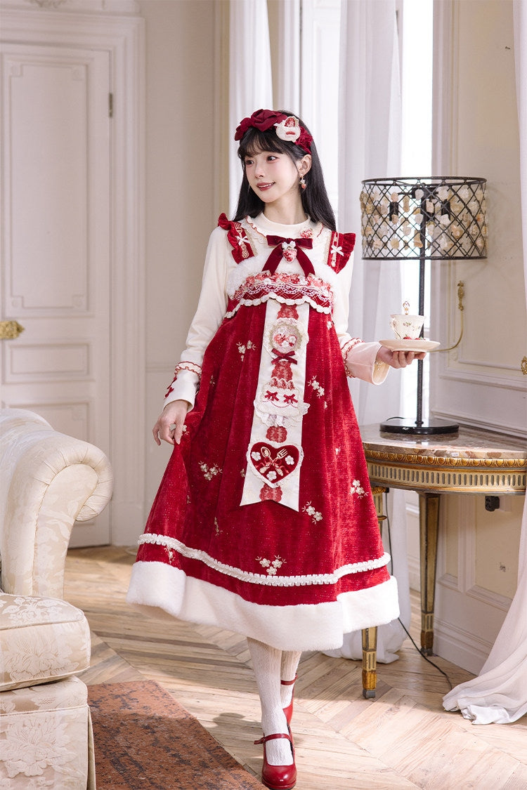 Pale Snow Strawberry Lolita Christmas Sweet Embroidery JSK Dress