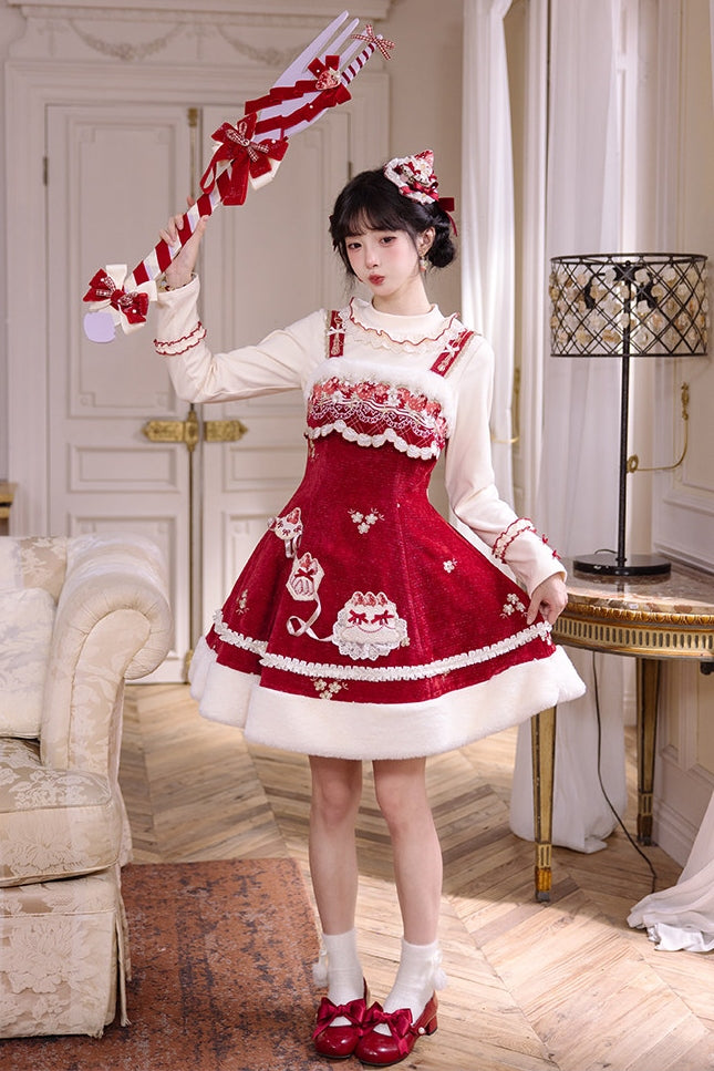 Pale Snow Strawberry Lolita Christmas Sweet Embroidery JSK Dress
