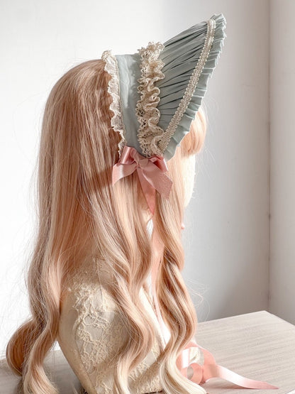 Lolita Kawaii Bear Pink & Green Hair Clip KC Bonnet LA1004