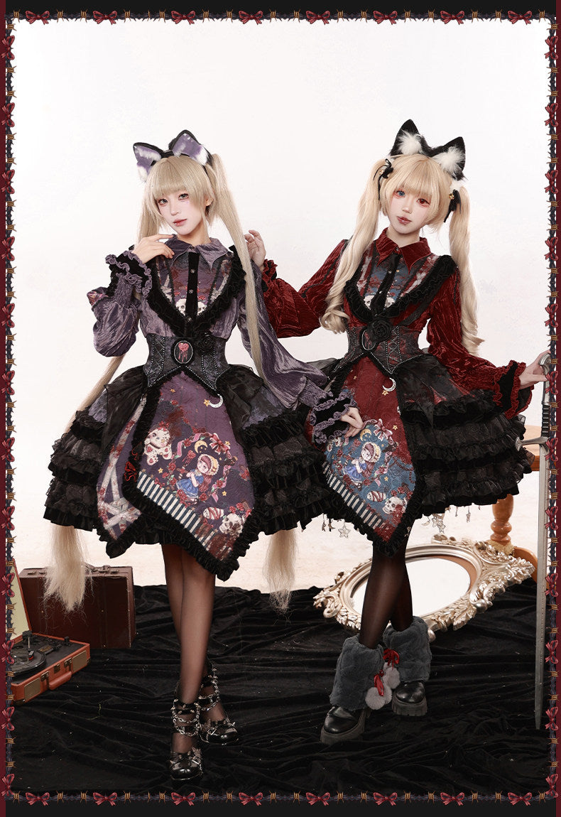 Werewolf Game Dark Gothic Fairy Tale Lolita Blouse & SK Skirt Set