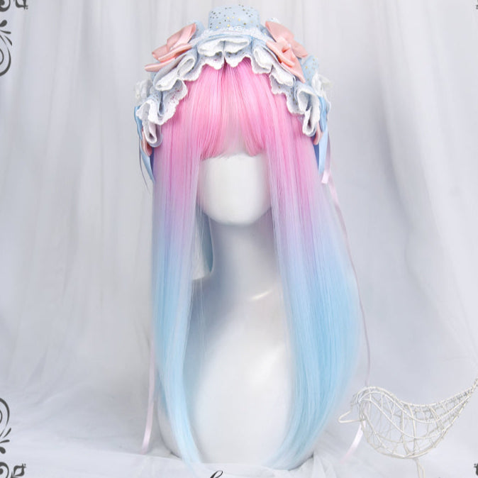 Long Straight Pink to Blue Mixed Color kawaii Wig LE7026