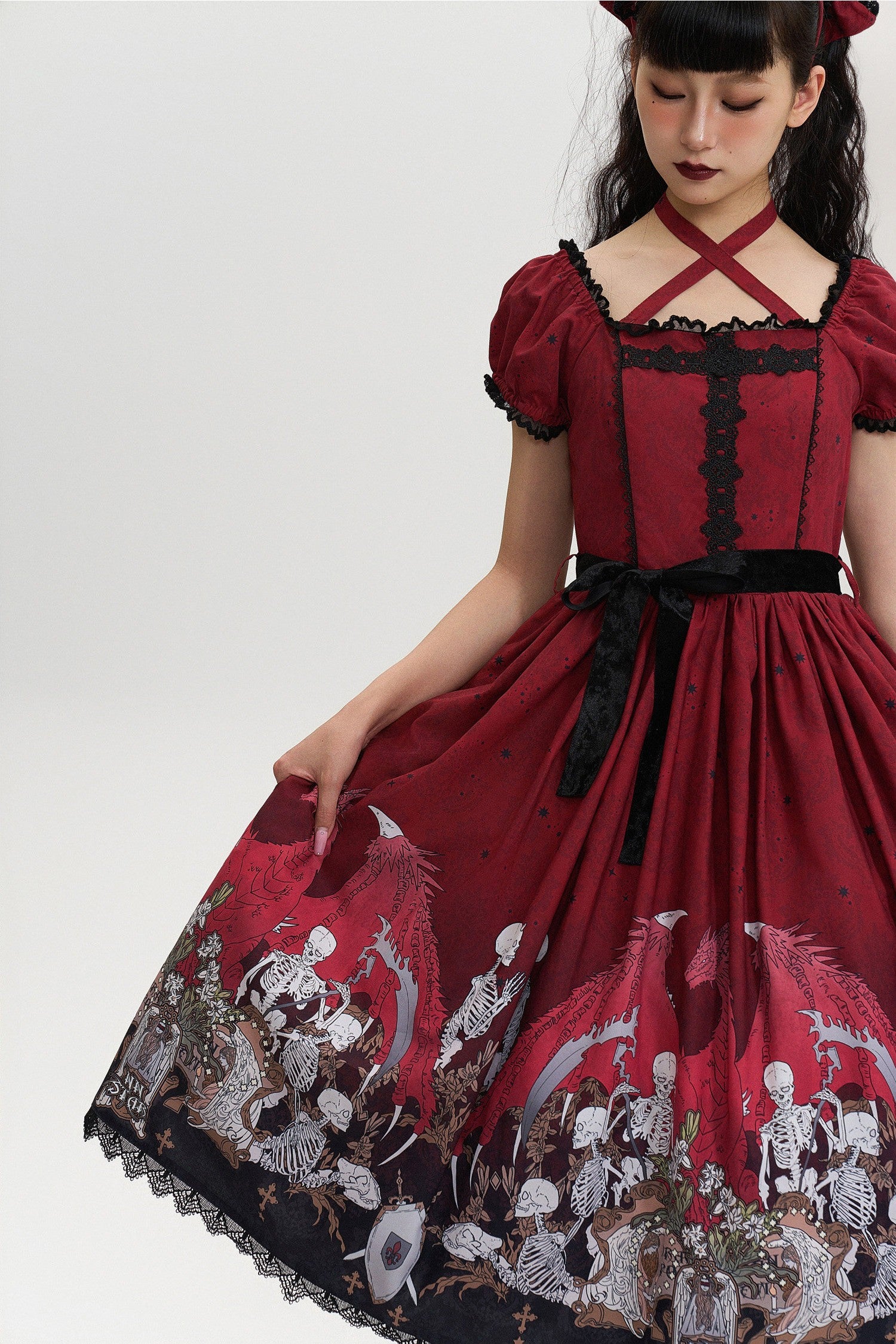 Dragon Bone Lily Lolita Gothic Red OP Dress