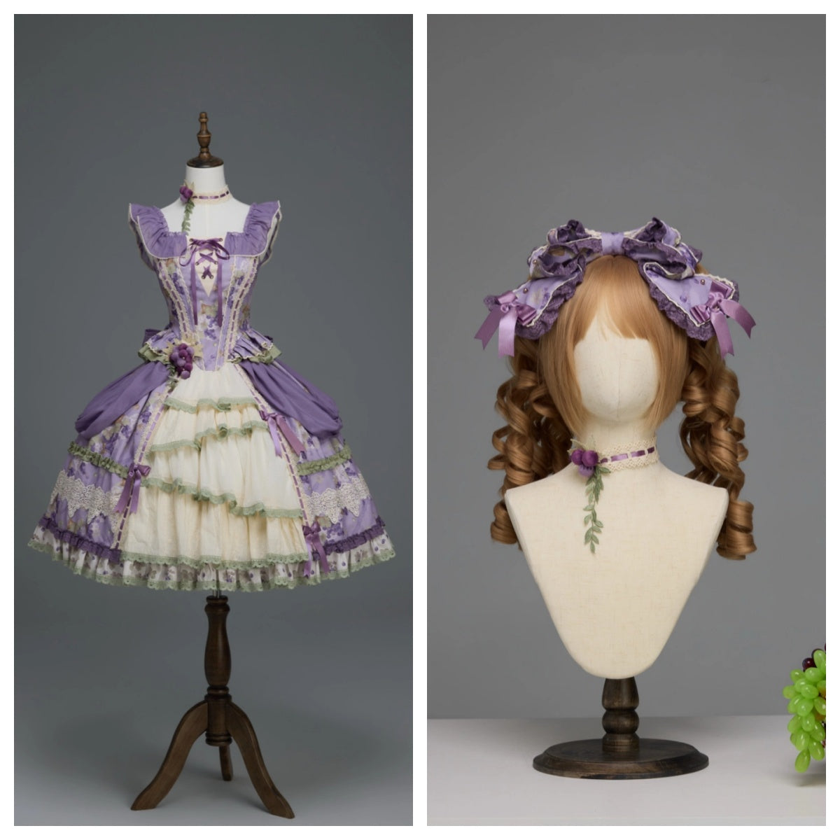 Merlot Maiden Manor Lolita Original Design Elegant Grape Print Separate Dress Set