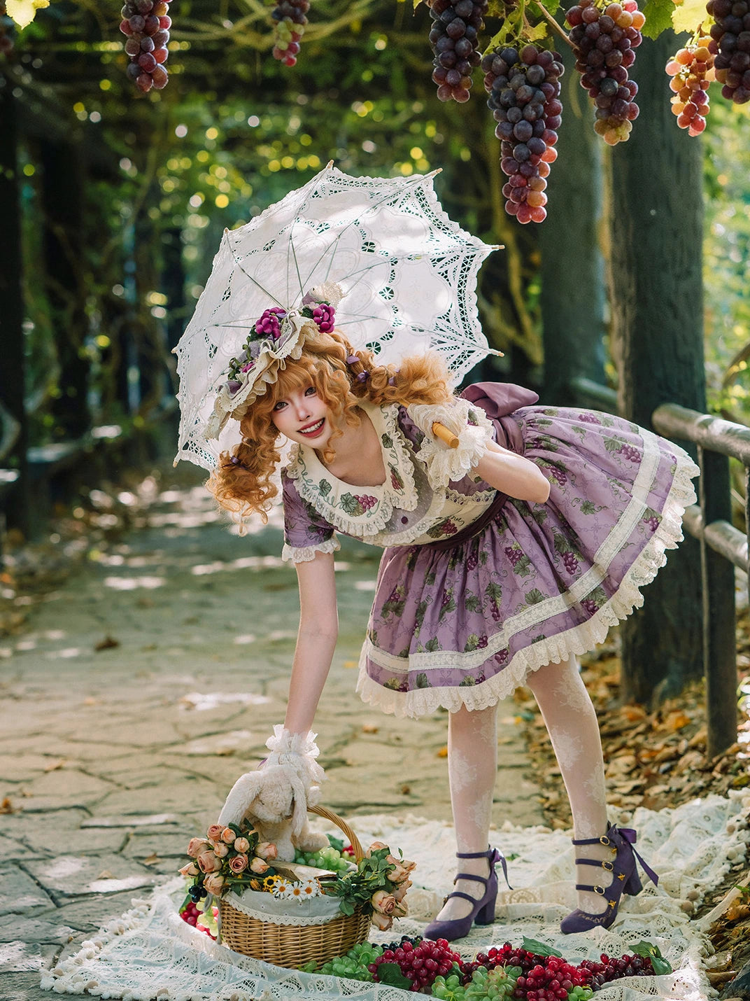 Purple Grape Manor Lolita Original Pastoral Style OP Dress