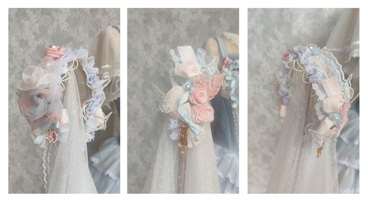 Dream Dance Lolita Bridal Embroidered Blue Boned Corset Dress