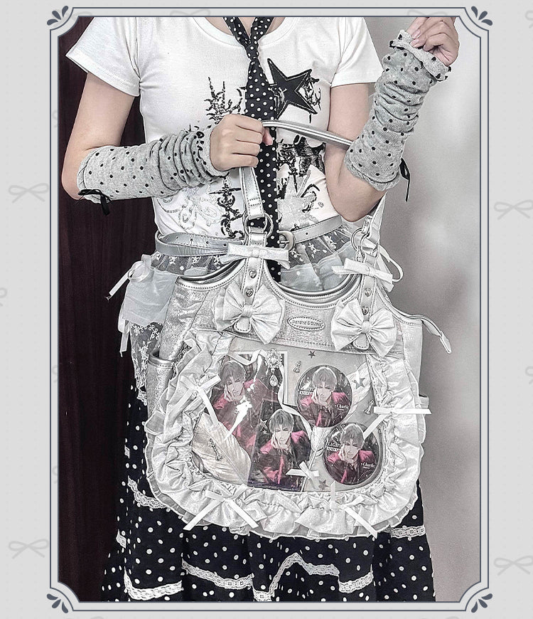Lolita Elegant Black Ruffle Bow Ita-Bag Handbag