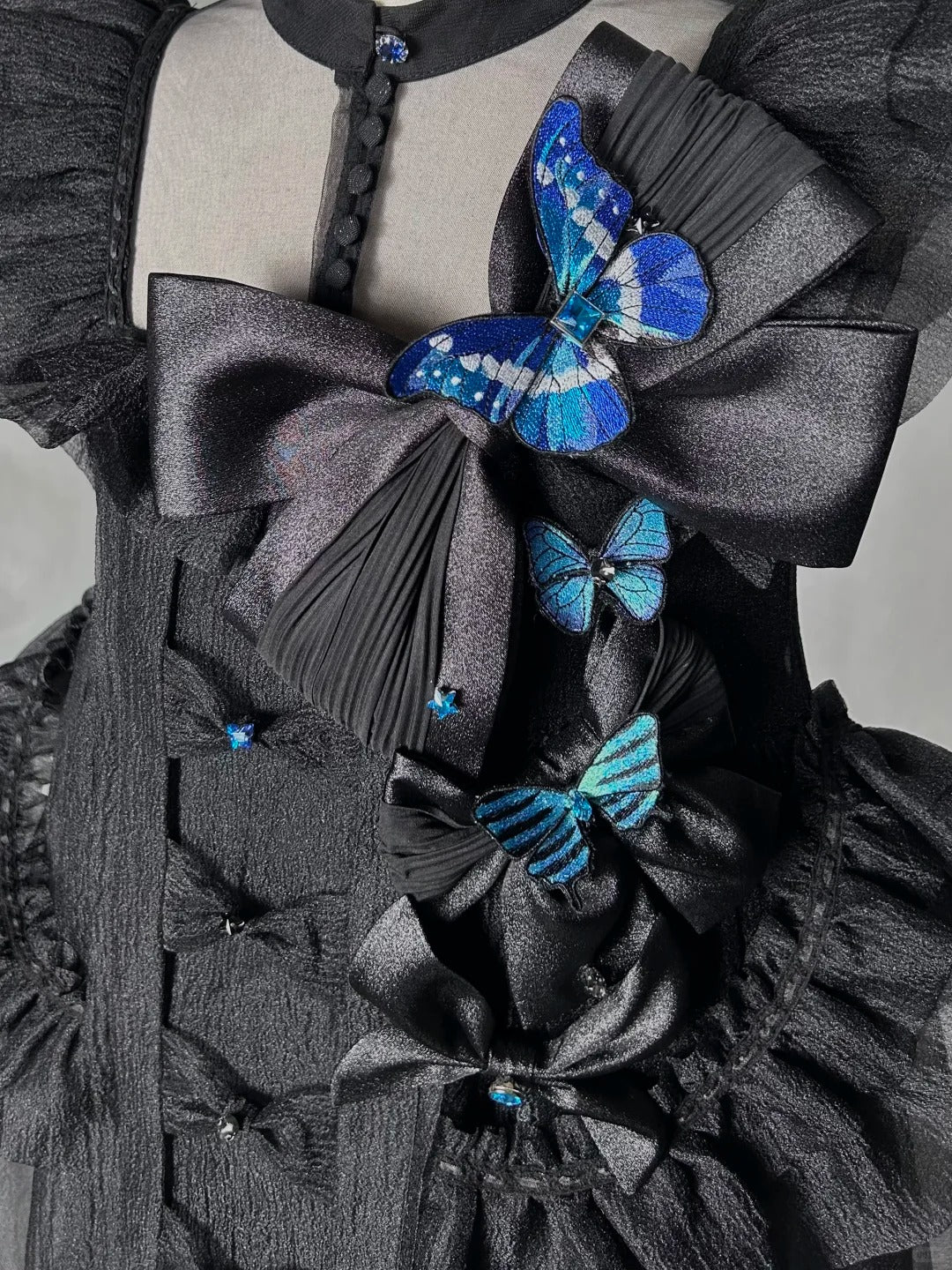 Cabinet Of Curiosities II Dark Gothic Butterfly Stand Collar Babydoll Dress